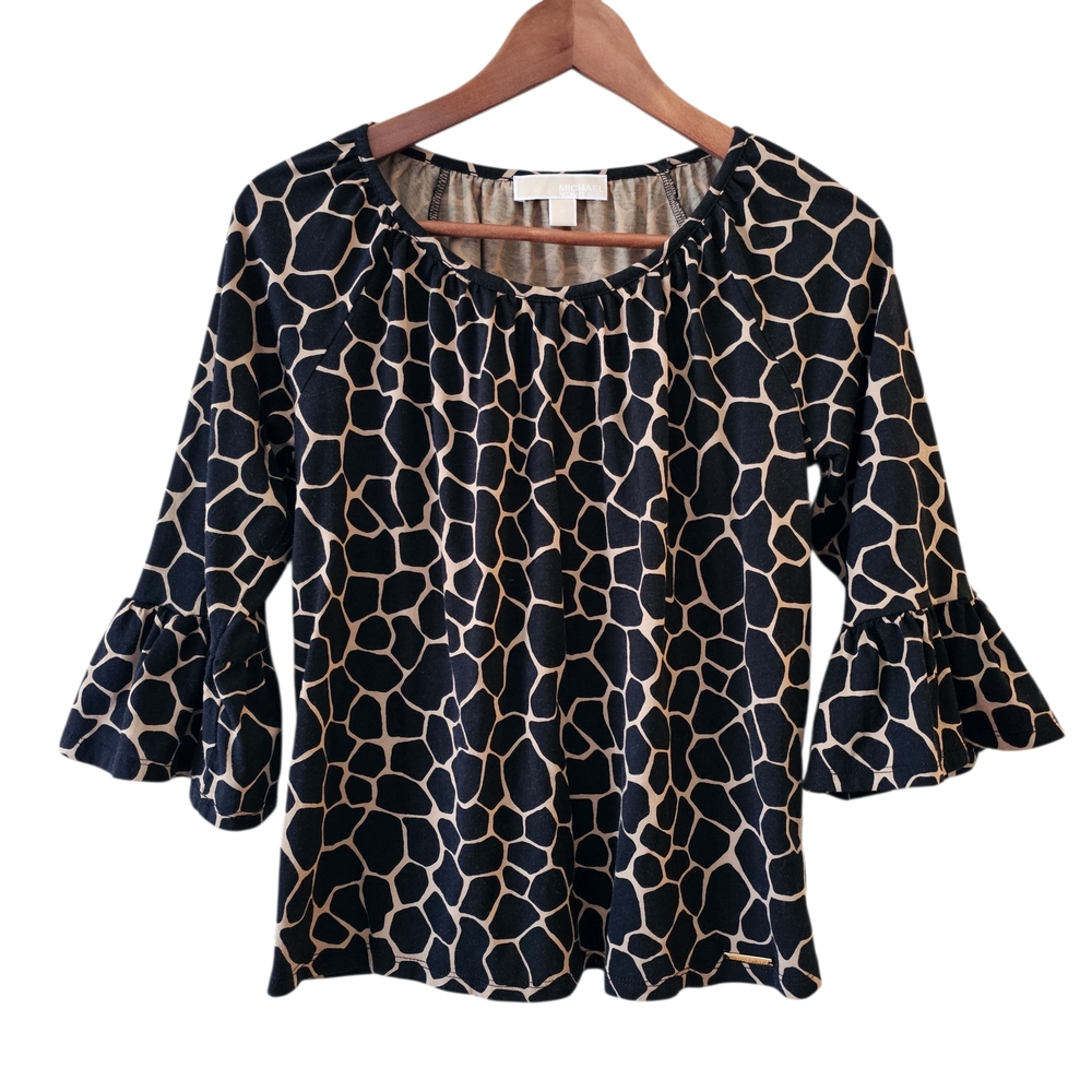 Michael Kors Flutter Sleeve Top Blouse S, Animal Print, EUC